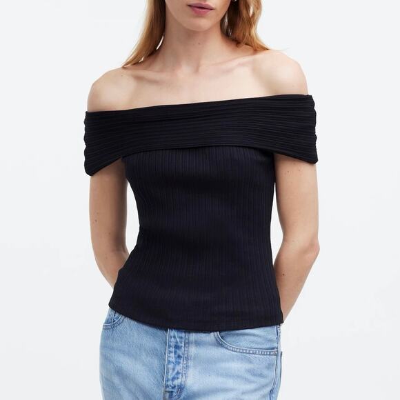 NWT Madewell Ribbed Off-The-Shoulder Top In Eyelet White Size Large - Picture 2 of 9